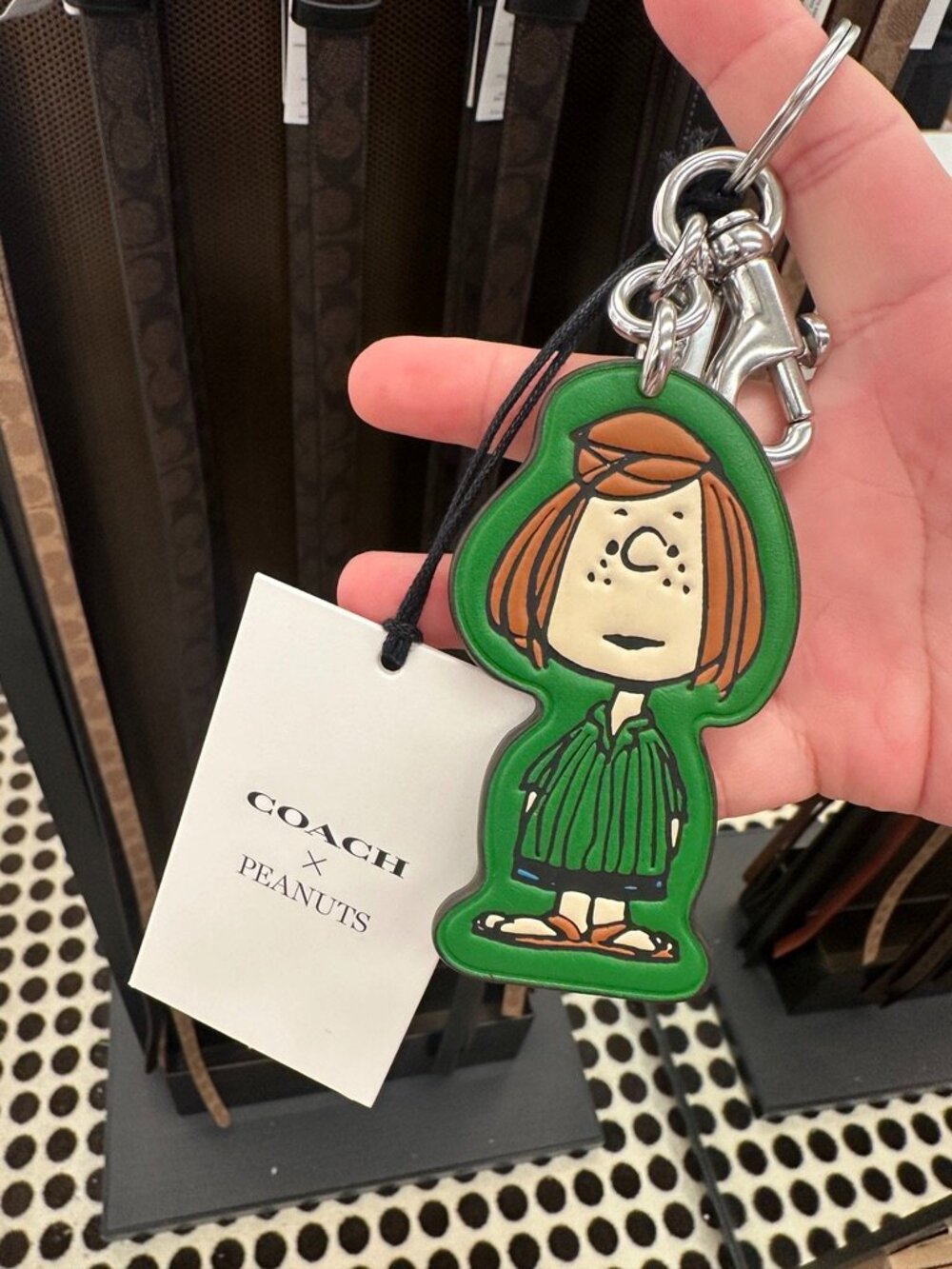 NWT Coach x Peanut 2025 Peppermint Patty Leather Green Bag Charm/Keyholder CBG57